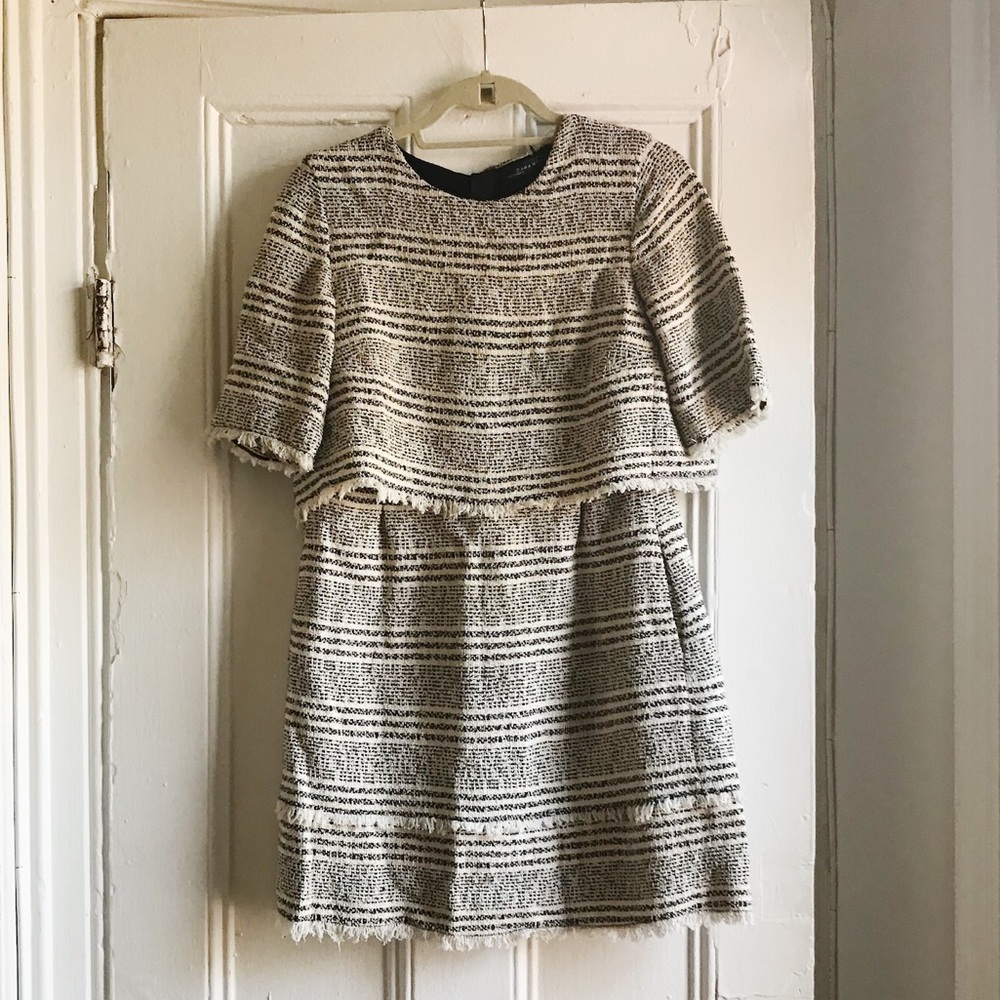Striped blue and white wool Zara dress